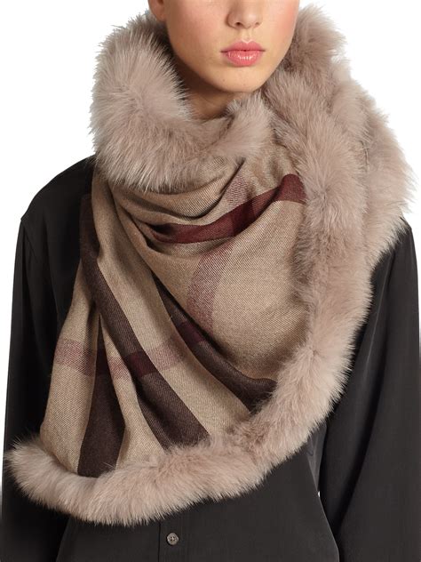 burberry fur trim check scarf|burberry check scarf sale.